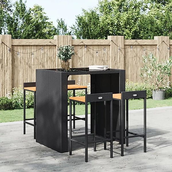 Vidaxl Barhocker 4 Stk. Schwarz Poly Rattan Und Massivholz Akazie günstig online kaufen