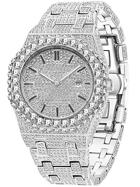 S&T Design Quarzuhr Iced Out Uhr Armbanduhr Herrenuhr Achteckig Diamant, (i günstig online kaufen