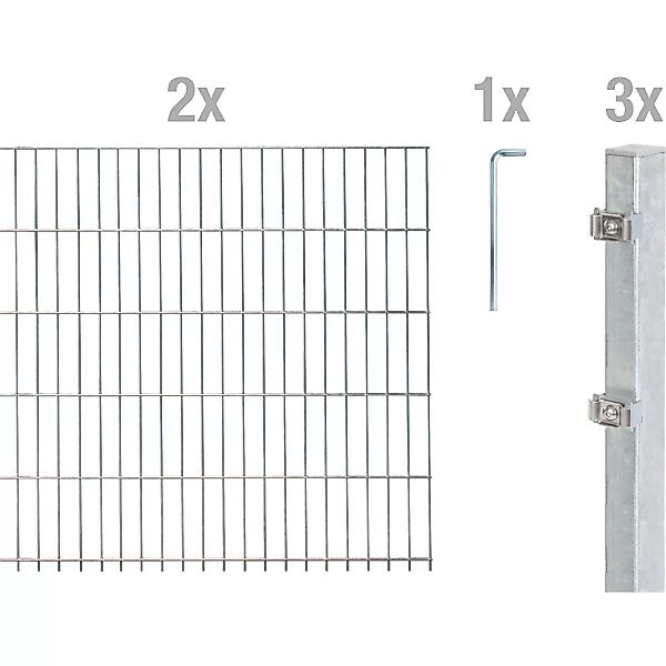 Metallzaun Grund-Set Doppelstabmatte feuerverzinkt 2 x 2 m x 0,8 m günstig online kaufen