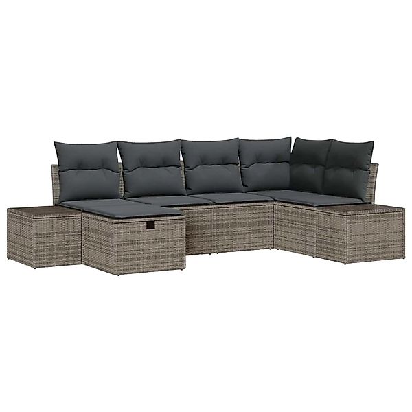 vidaXL 6-Teiliges Garten-Sofa-Set mit Grauen Kissen Poly Rattan 3359378 günstig online kaufen