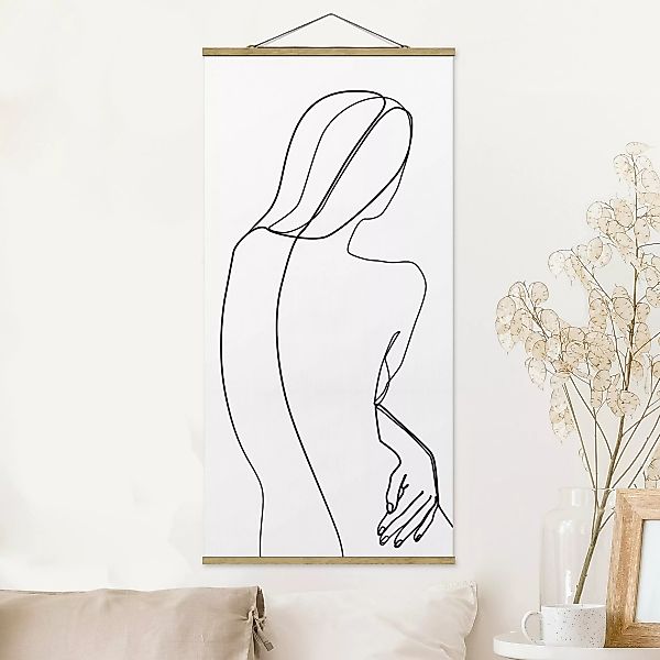 Stoffbild Abstrakt mit Posterleisten - Hochformat Line Art Rücken Frau Schw günstig online kaufen