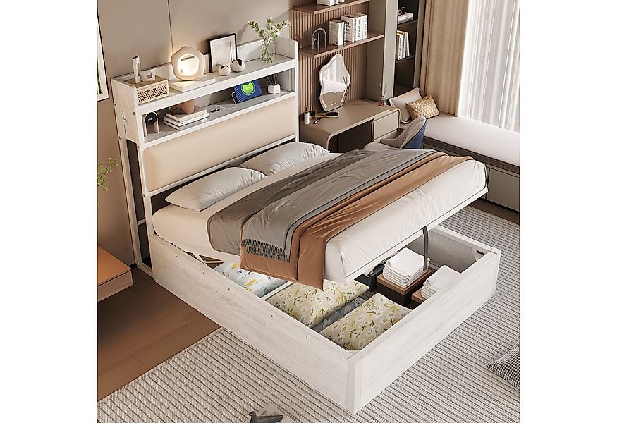 Merax Polsterbett Metallbett mit gepolstertem Kopfteil & Retro-Holz-Metall- günstig online kaufen