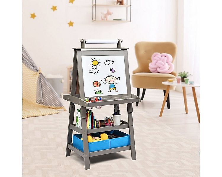 COSTWAY Standtafel Kinder Staffelei, doppelseitig, mit Magneten & 2 Boxen günstig online kaufen