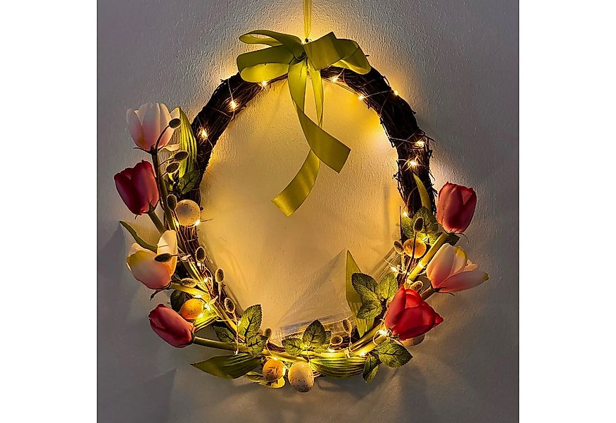 Online-Fuchs Dekokranz Türkranz mit Ostereiern, Tulpen und einer LED-Lichte günstig online kaufen