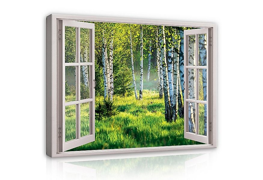 Wallarena Leinwandbild Fensterblick Wald Natur Grün Fenster Wandbild Groß X günstig online kaufen