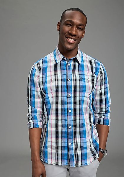 DELMAO Karohemd Langarm mit Ärmelschlitz, aus Baumwolle, taillierte Passfor günstig online kaufen