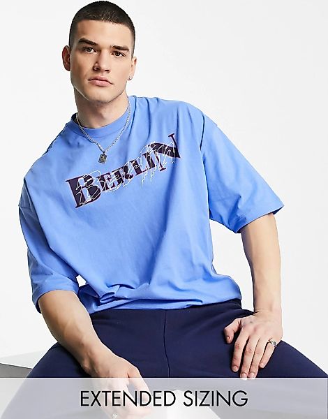ASOS DESIGN – Oversize-T-Shirt in Blau mit „Berlin”-Cityprint – MBLUE günstig online kaufen