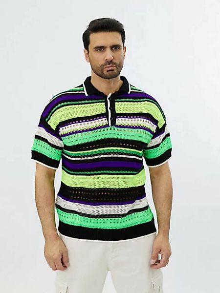Denim House Poloshirt Herren Feinstrick Polo mit ausgefallenem Muster Schwa günstig online kaufen