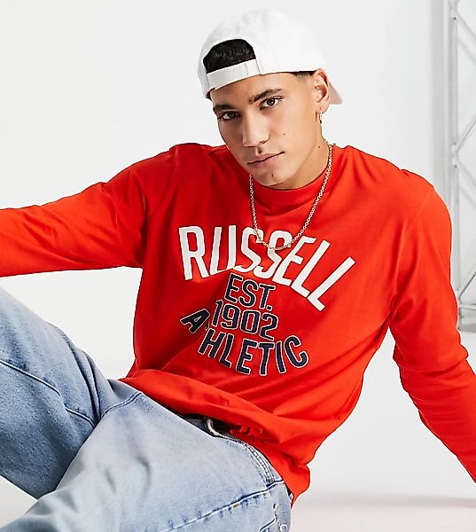 Russell Athletic Plus – Langärmliges Shirt mit Rundhalsausschnitt in Rot günstig online kaufen