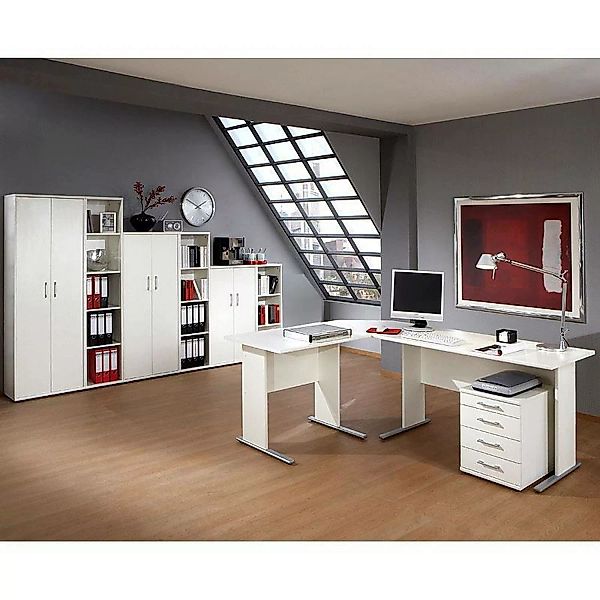 Büromöbel Set STETTIN-16 in weiß, Eckschreibtisch mit Container, 3 Aktensch günstig online kaufen