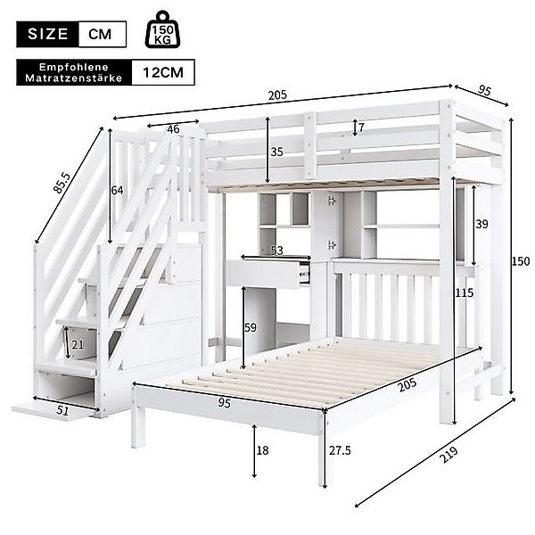 Ulife Etagenbett Doppelbett Kinderbett Jugendbett mit Schreibtisch und Rega günstig online kaufen