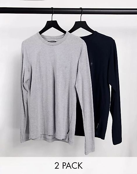French Connection – 2er-Pack langärmlige Shirts in Grau und Marineblau-Mehr günstig online kaufen