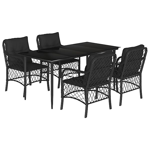 vidaXL 5-Tlg Garten-Essgruppe mit Kissen Schwarz Poly Rattan 3212099 günstig online kaufen
