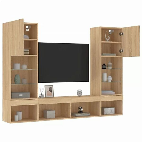 vidaXL TV-Schrank 5-tlg. Wohnwand mit LED-Beleuchtung Sonoma-Eiche Holzwerk günstig online kaufen