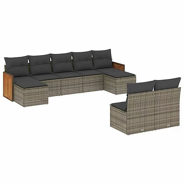 vidaXL 9-tlg Garten-Sofagarnitur mit Kissen Grau Poly Rattan Modell 92 günstig online kaufen