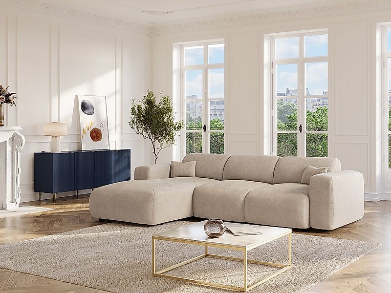 Großes Ecksofa mit Schlaffunktion - Ecke links - fein gerippter Cord - Beig günstig online kaufen