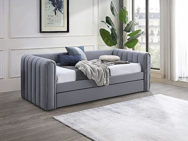 Ausziehbett - 90 x 190 cm - Stoff - Grau - SAHONA günstig online kaufen