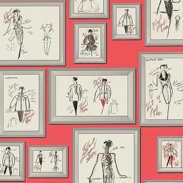 Bricoflor ausgefallene Tapete in Koralle Rote Vliestapete mit Gezeichneten günstig online kaufen