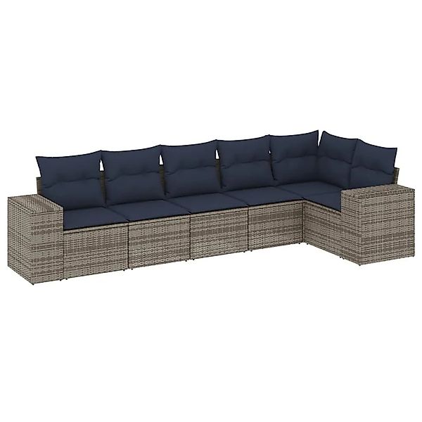 vidaXL 6-Tlg Gartensofa-Set mit Kissen Grau Polyrattan 3222590 günstig online kaufen