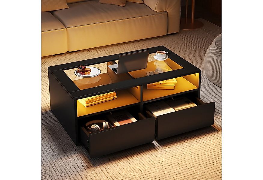 Merax Couchtisch Wohnzimmertisch Beistelltisch mit LED-Beleuchtung (100×50× günstig online kaufen