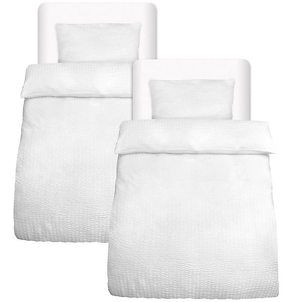 Beautissu 4tlg Seersucker Bettwäsche 155x200 cm & Kopfkissen 40x80 cm Weiß günstig online kaufen