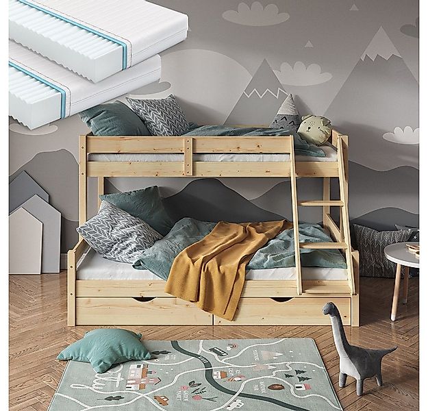 VitaliSpa® Etagenbett Everest, Naturholz, 120x200 / 80x200 cm mit 2 Matratz günstig online kaufen