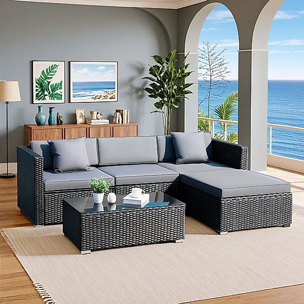 TLGREEN Gartenlounge-Set Polyrattan Balkon lounge Set, günstig online kaufen