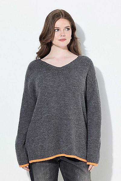 Ulla Popken Strickpullover Pullover farbige Kanten V-Ausschnitt Langarm günstig online kaufen