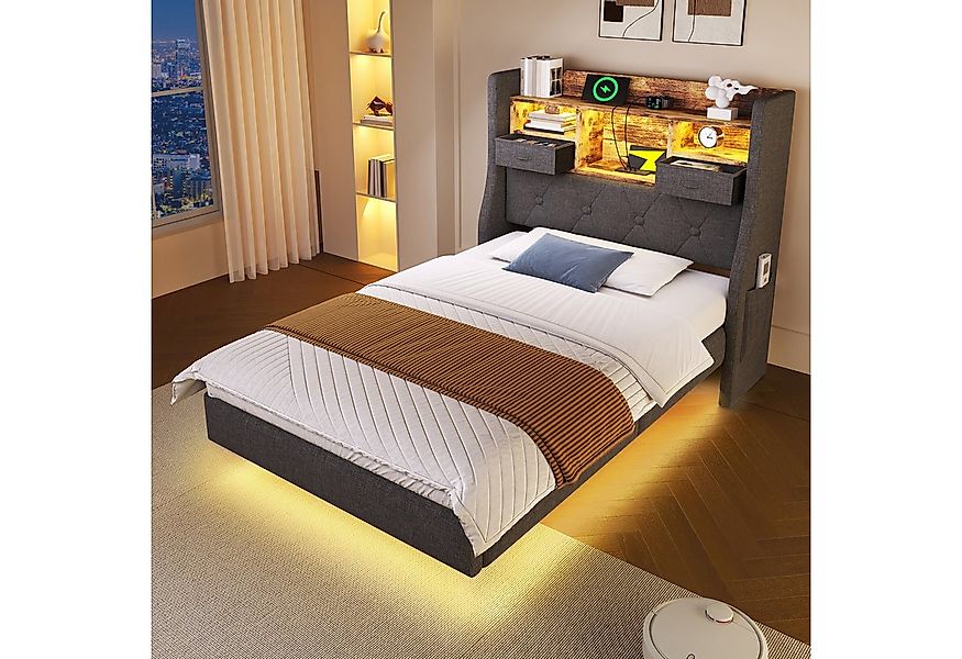 Odikalo Polsterbett Stauraumbett mit Bettkasten LED und Ladestation (90x200 günstig online kaufen