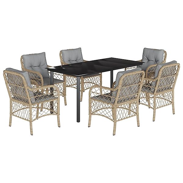 vidaXL 7-Tlg Garten-Essgruppe mit Kissen Beigemischung Poly Rattan 3212163 günstig online kaufen