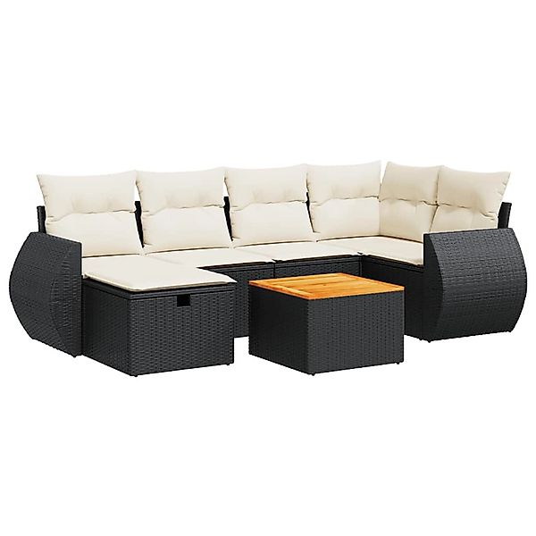 vidaXL 7-Tlg Garten-Sofagarnitur mit Kissen Schwarz Poly Rattan 3325843 günstig online kaufen