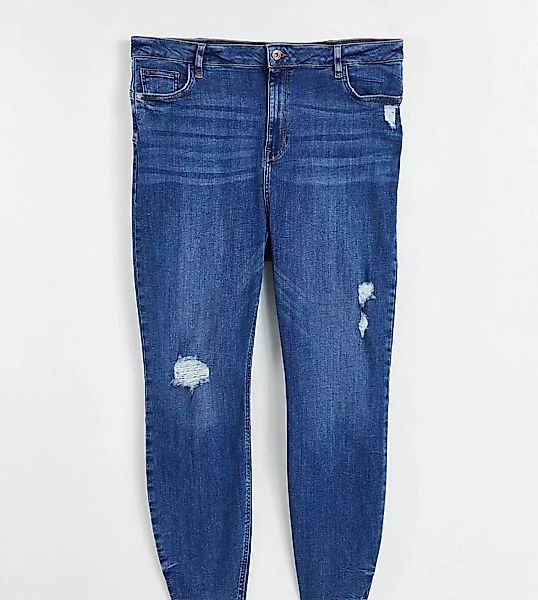 River Island Plus – Zerrissene Jeans mit engem Schnitt, unbehandeltem Saum günstig online kaufen