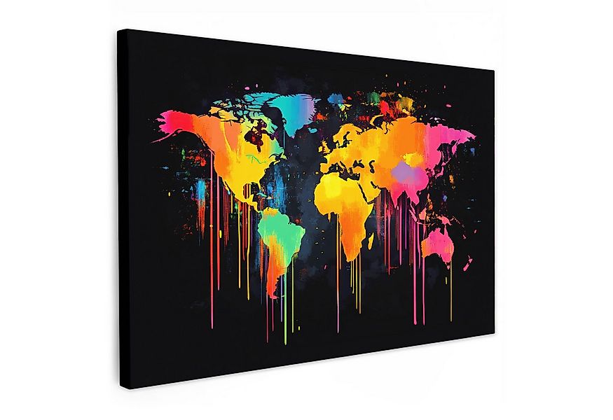 OneMillionCanvasses® Leinwandbild Weltkarte - Farbe - Bunt - Graffiti - Wel günstig online kaufen