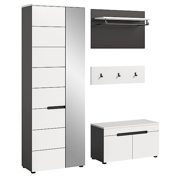 Inn.Furn Garderoben-Set 4-teilig in Weiß und Grau 160 cm Cooper günstig online kaufen