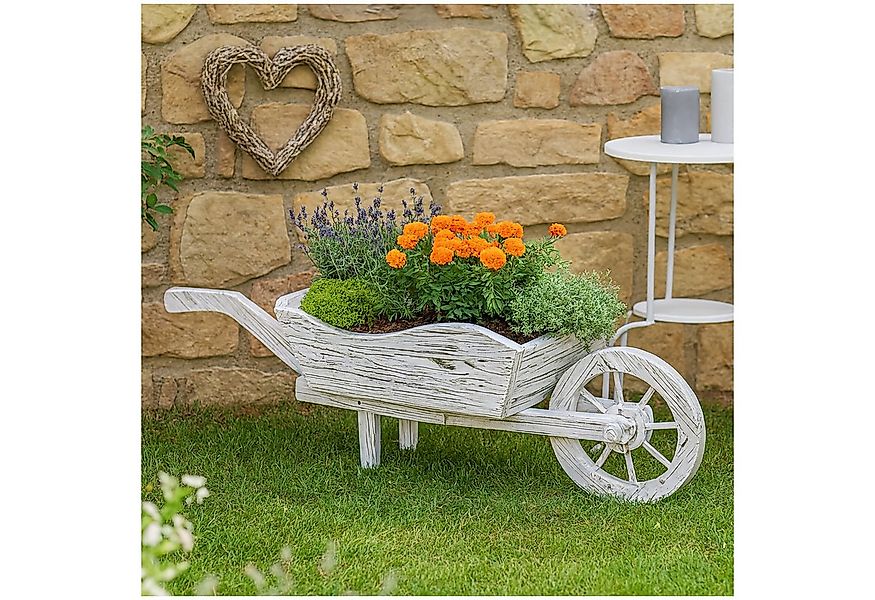 HTI-Living Gartenfigur Holzschubkarre Weiß Rustikal Sommerset, (Stück, 1 St günstig online kaufen