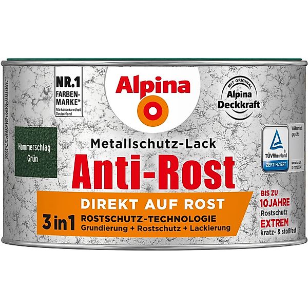 Alpina Metallschutz-Lack Anti-Rost Grün Hammerschlag 300 ml günstig online kaufen