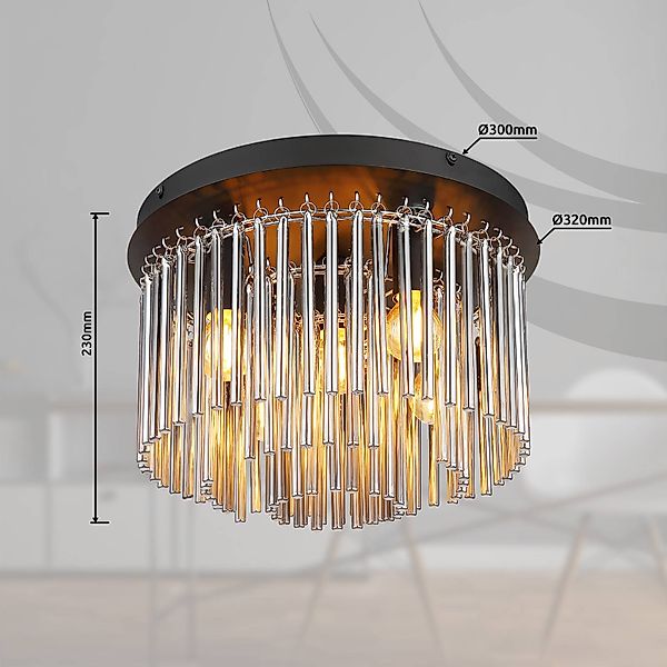 Deckenleuchte Gorley, schwarz/rauchgrau, Ø 32 cm Metall/Glas günstig online kaufen