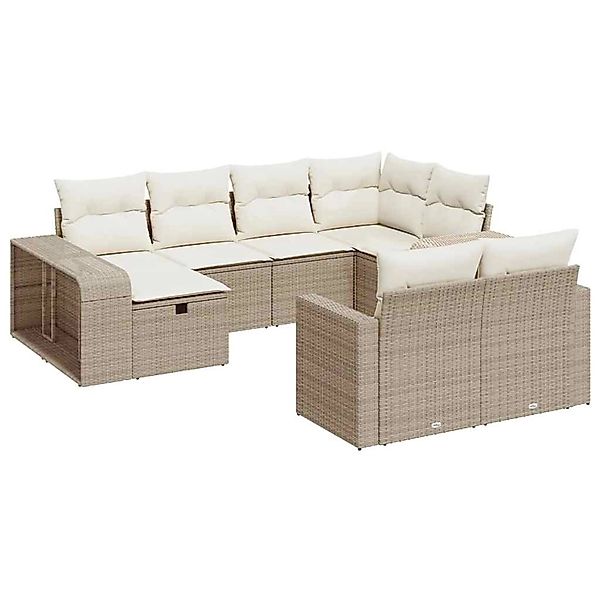 vidaXL 10-Tlg Garten-Sofagarnitur mit Kissen Beige Poly Rattan 3326062 günstig online kaufen