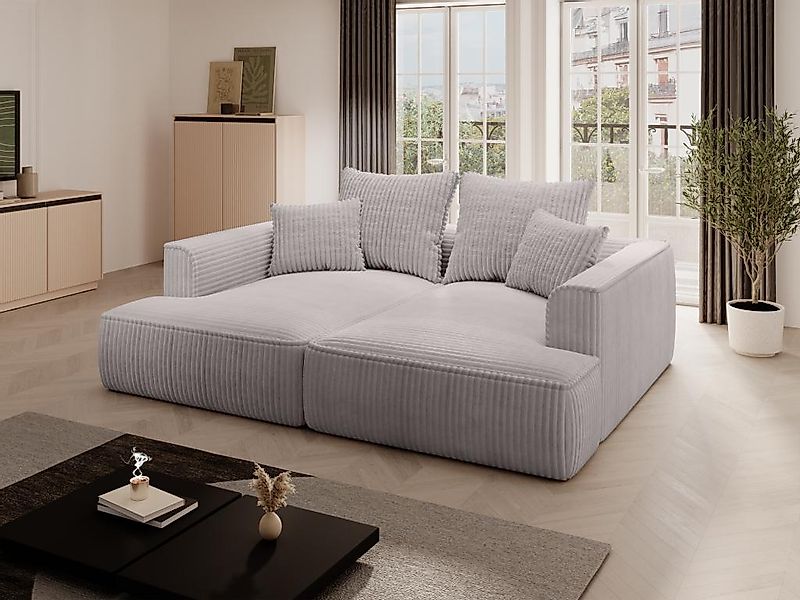 Sofa 3-Sitzer - tiefe Komfortsitzfläche - grob gerippter Cord - Hellgrau - günstig online kaufen