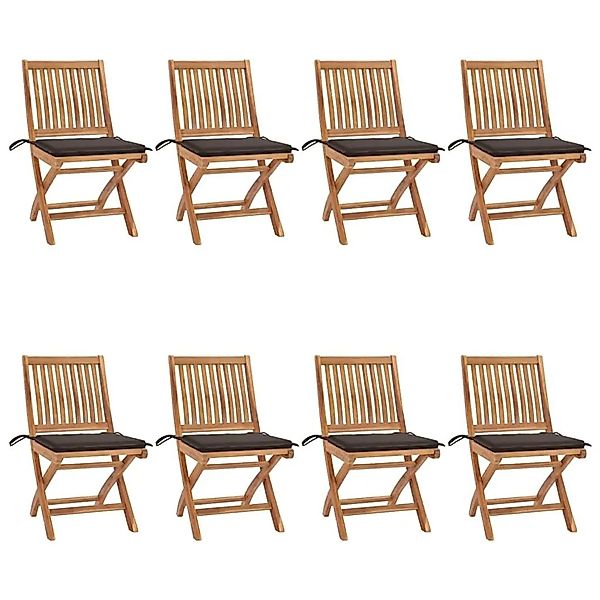 vidaXL Klappbare Gartenstühle mit Kissen 8 Stk Massivholz Teak 3072869 günstig online kaufen