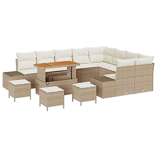 vidaXL Garten-Sofa-Set mit Speicher 13-Tlg Beige Poly Rattan 3362831 günstig online kaufen