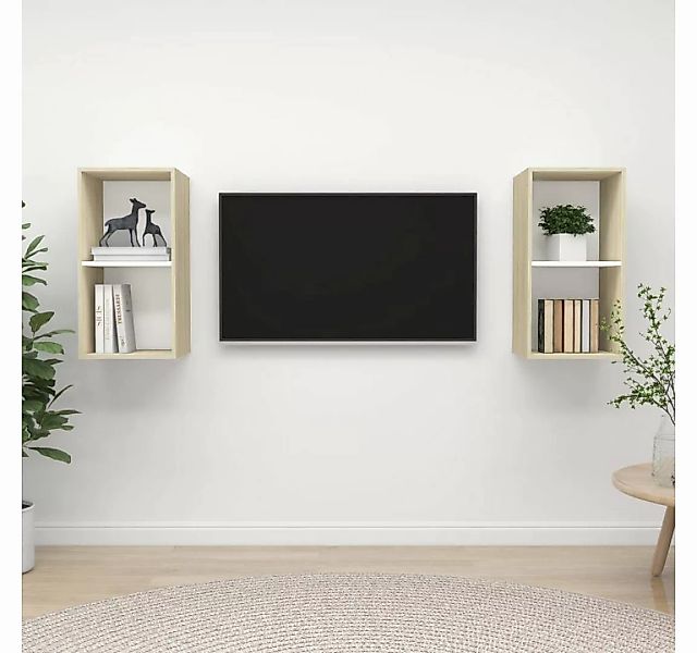 furnicato TV-Schrank TV-Wandschränke 2 Stk. Weiß Sonoma-Eiche Holzwerkstoff günstig online kaufen