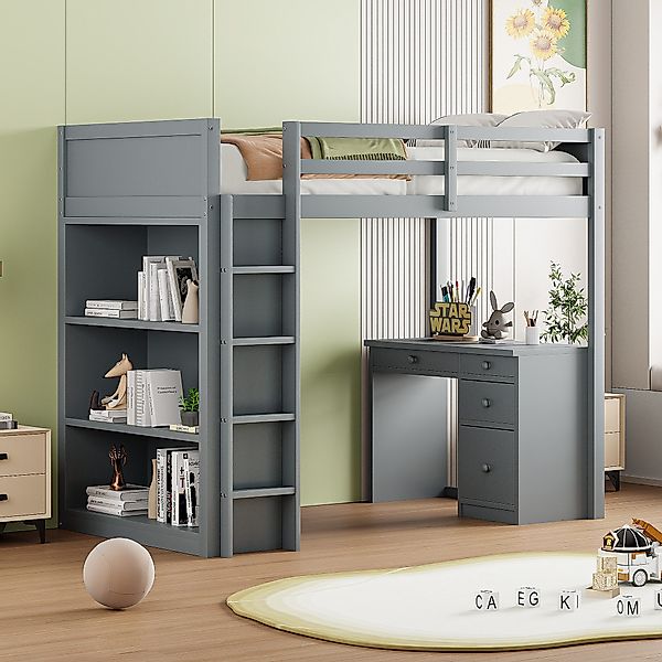 Merax Hochbett (multifunktionales Holzbett) Kinderbett 90x200cm günstig online kaufen