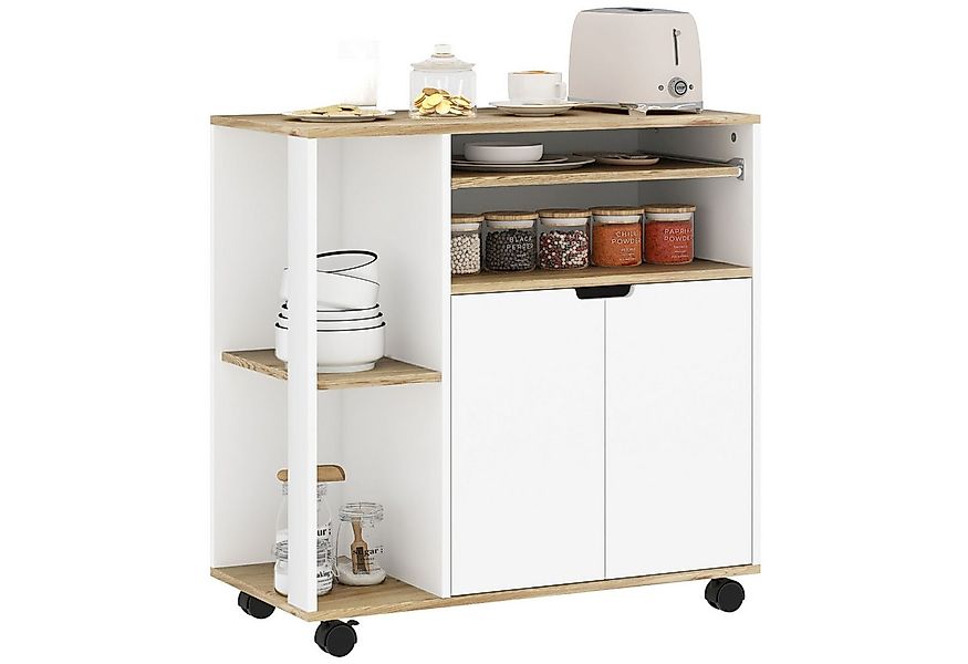 HOMCOM Servierwagen mit Schrank, verschiebbaren und verstellbaren Einlegebö günstig online kaufen