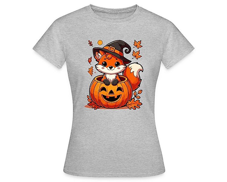 Spreadshirt T-Shirt Süßer Halloween Fuchs Im Kürbis Mit Hexenhut Frauen T-S günstig online kaufen