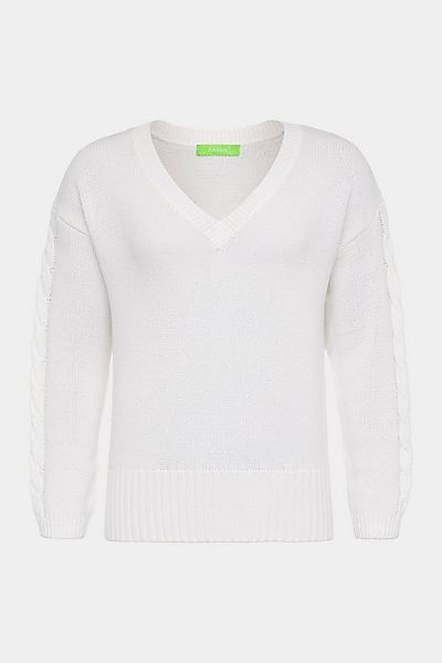 Cassis Strickpullover CASSIS Damenpullover White – V-Ausschnitt & Zopfmuste günstig online kaufen