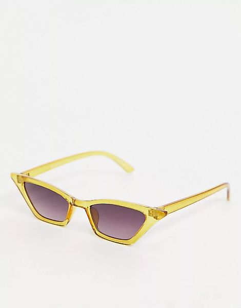 Pieces – Spitz zulaufende Cat-Eye-Sonnenbrille in Gelb günstig online kaufen