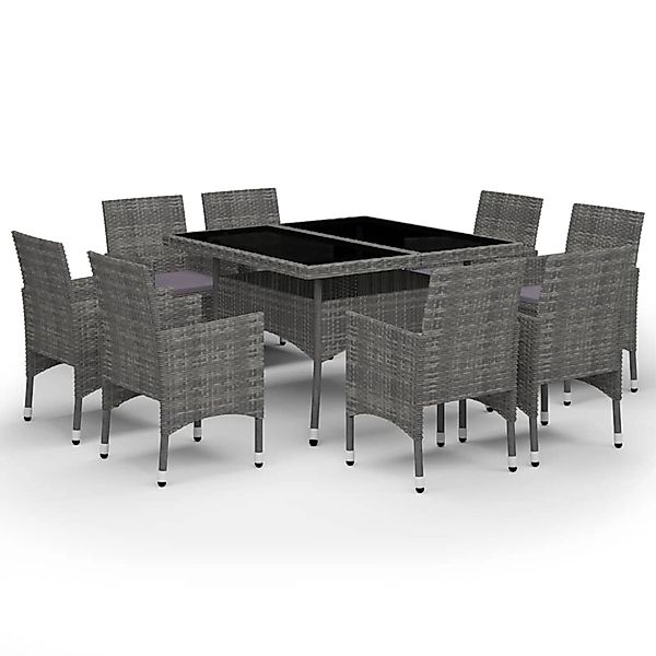 9-tlg. Garten-essgruppe Poly Rattan Und Glas Grau günstig online kaufen