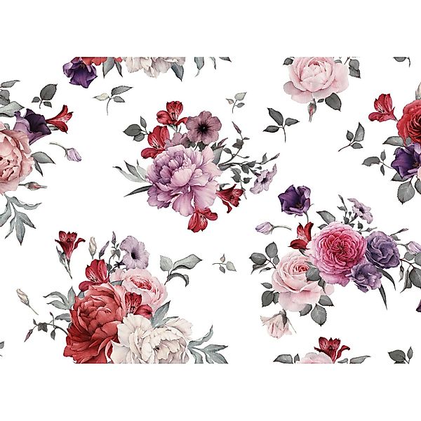 Fototapete Blumenbouquet Rot Rosa Lila Weiß 3,50 m x 2,55 m FSC® günstig online kaufen
