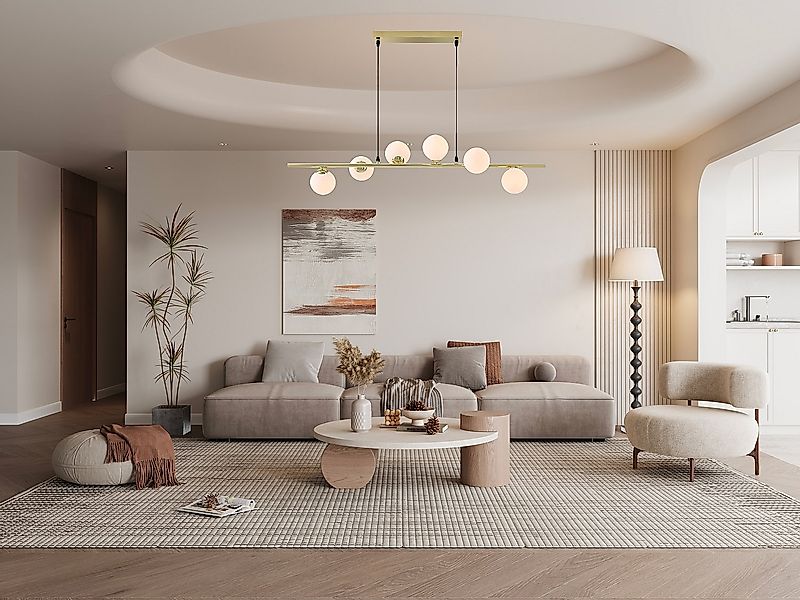 Hängeleuchte - Metall & Glas - 6 Kugeln - 100 x 24,5 cm - Goldfarben - INUN günstig online kaufen